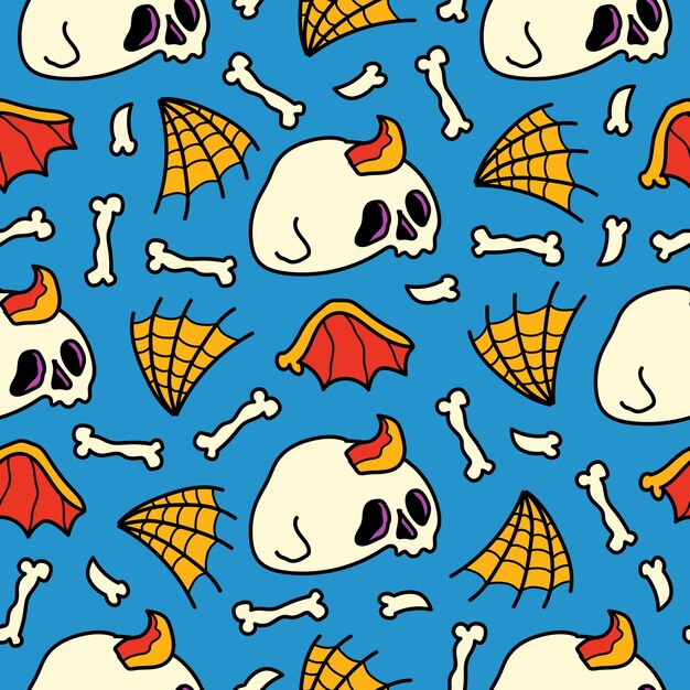 Hand drawn halloween doodle cartoon seamless pattern design