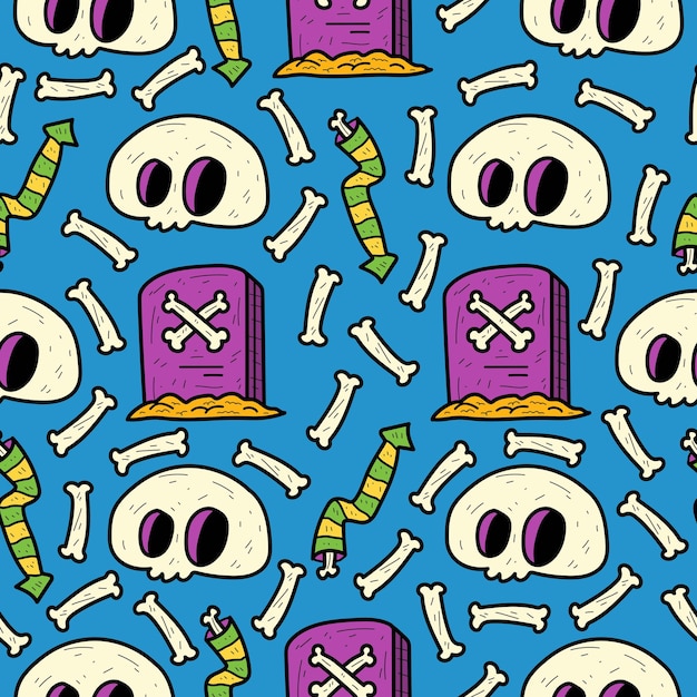 Hand drawn halloween doodle cartoon seamless pattern design