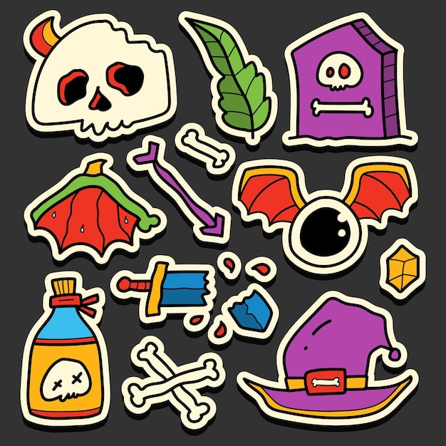 Hand drawn halloween doodle cartoon sticker design