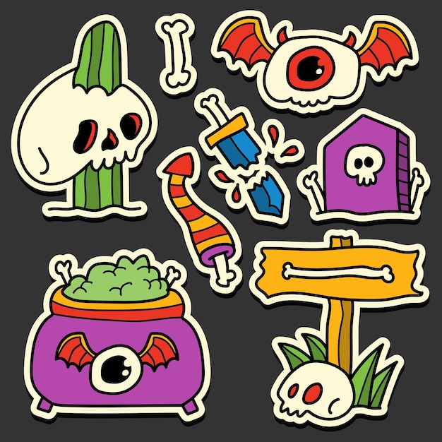 hand drawn halloween doodle cartoon sticker design