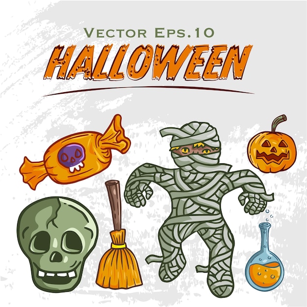 Vector hand drawn halloween doodle icon set