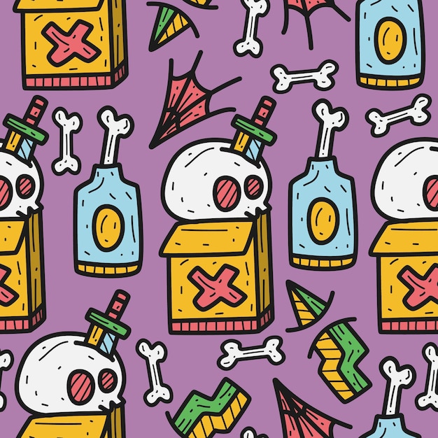 Hand drawn halloween doodle pattern