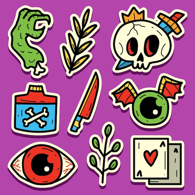 Vector hand drawn halloween doodle sticker design