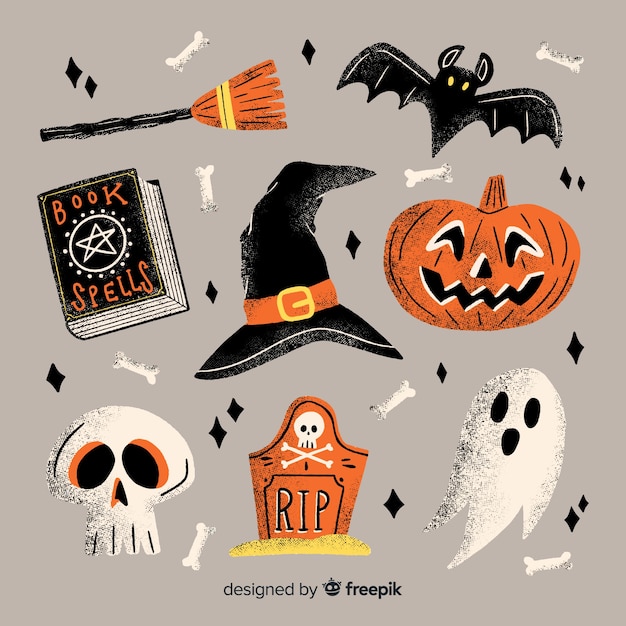 Collezione di elementi di halloween disegnati a mano con decorazioni