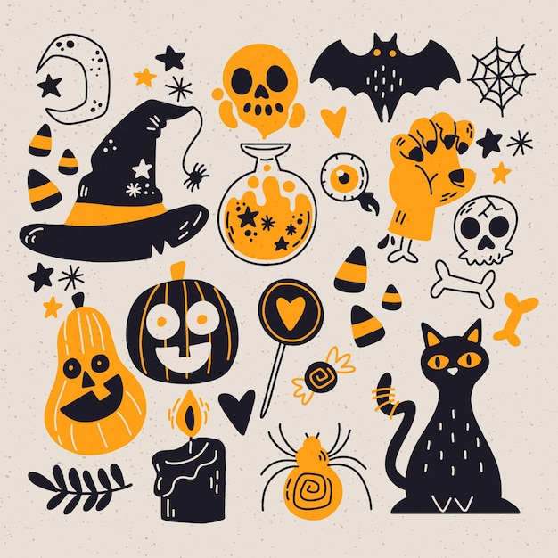 Hand drawn halloween element collection