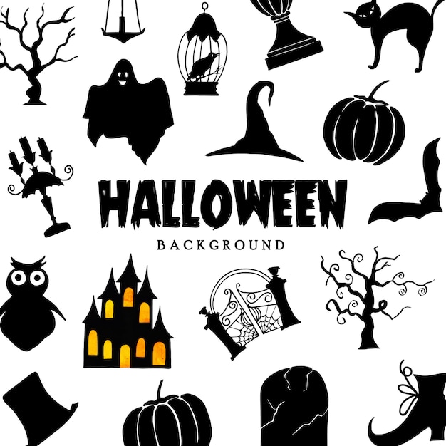 Fondo disegnato a mano della raccolta degli elementi di halloween