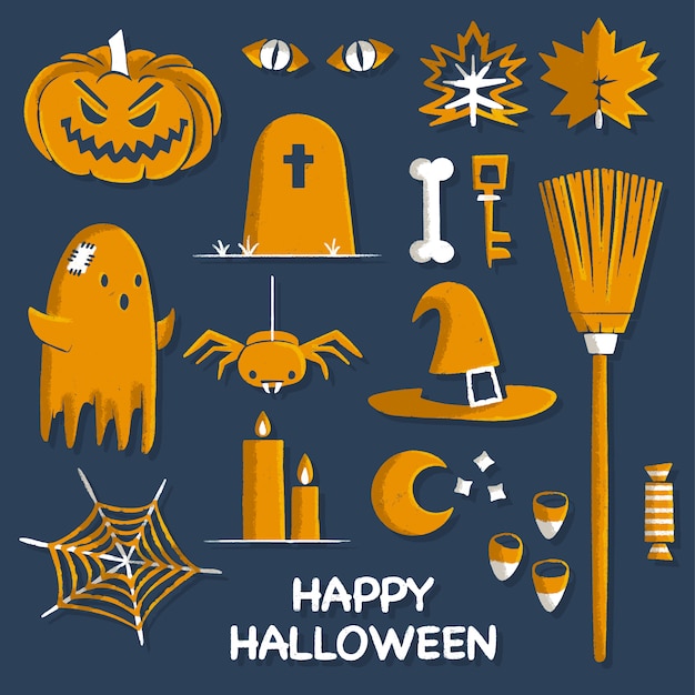 Vettore collezione di elementi di halloween disegnati a mano