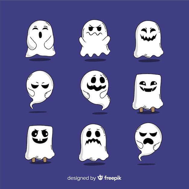 Hand drawn halloween ghost collection