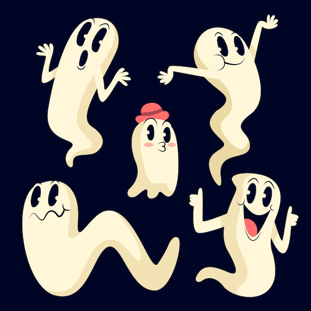 Vector hand drawn halloween ghost collection