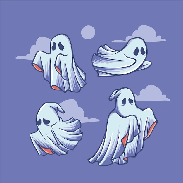 Vector hand drawn halloween ghosts collection