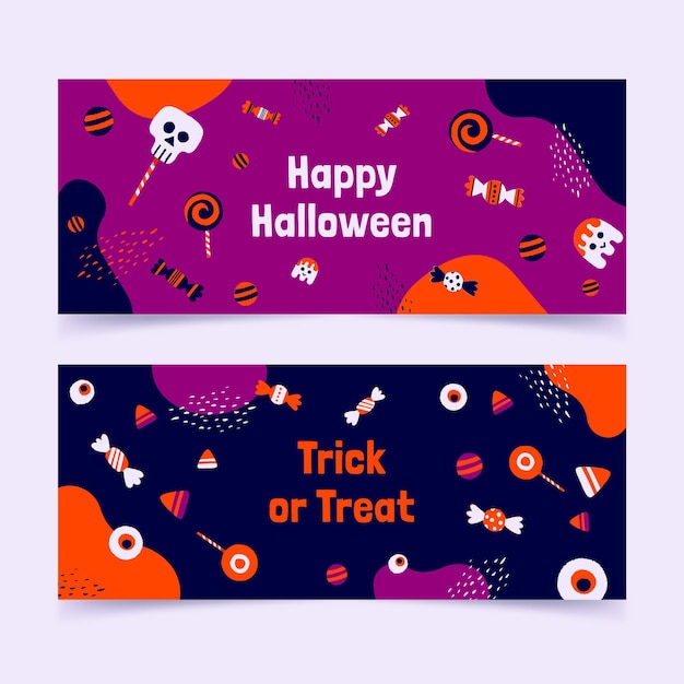 Vector hand drawn halloween horizontal banners set