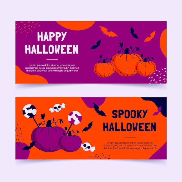 Vector hand drawn halloween horizontal banners set