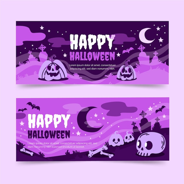 Hand drawn halloween horizontal banners set