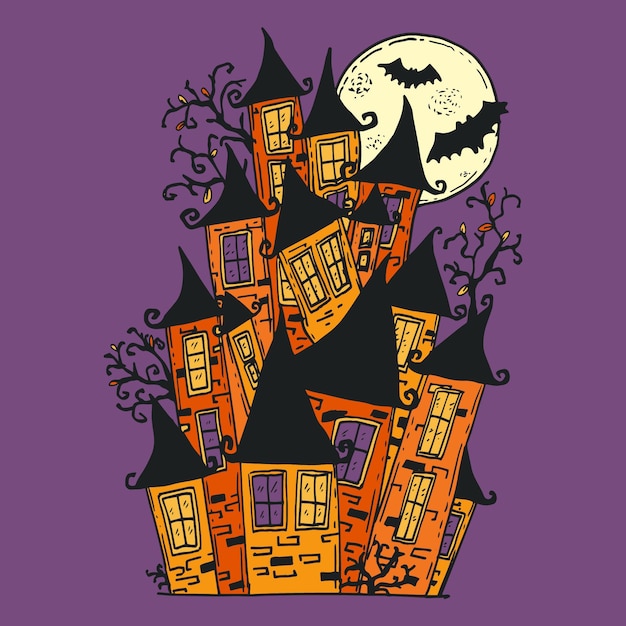 Vector hand drawn halloween house illustration