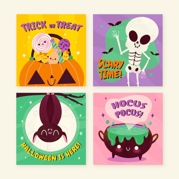 Vector hand drawn halloween instagram posts collection