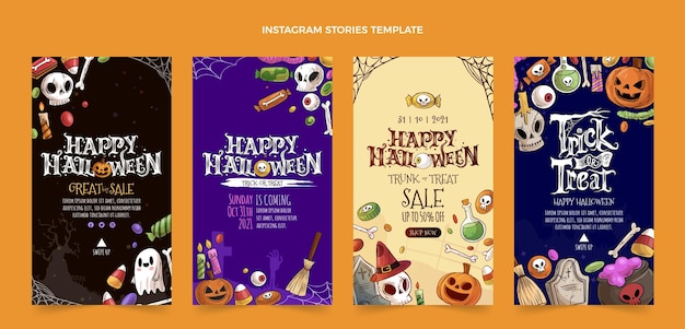 Vettore collezione di storie di instagram di halloween disegnate a mano