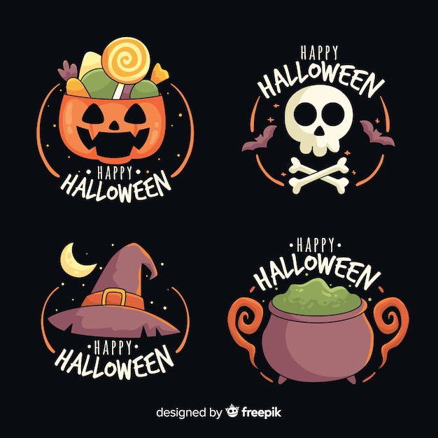 Vector hand drawn halloween label collection