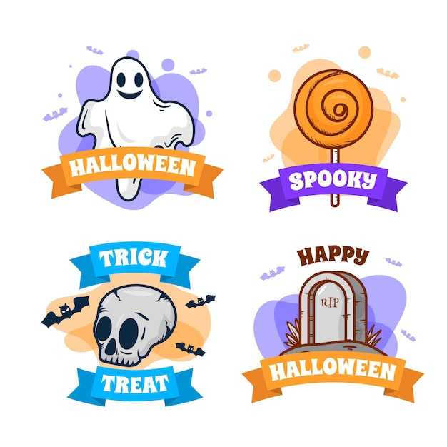 Vector hand drawn halloween label collection