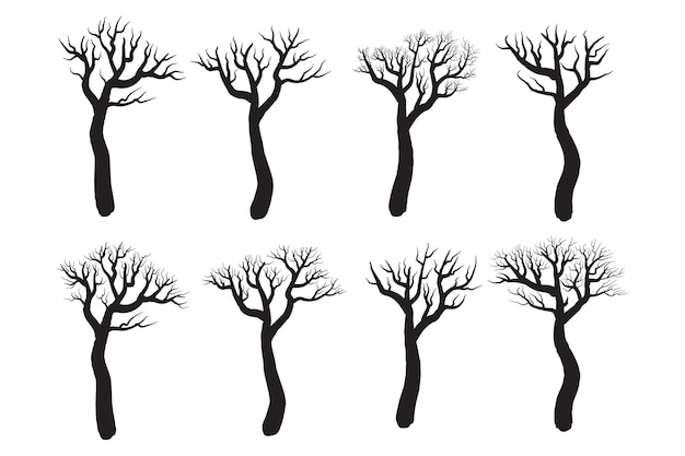 hand drawn Halloween old dry No leaves tree vector silhouette Winter Naked Black bare trees