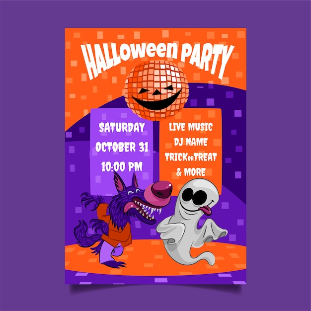 Hand drawn halloween party vertical poster template