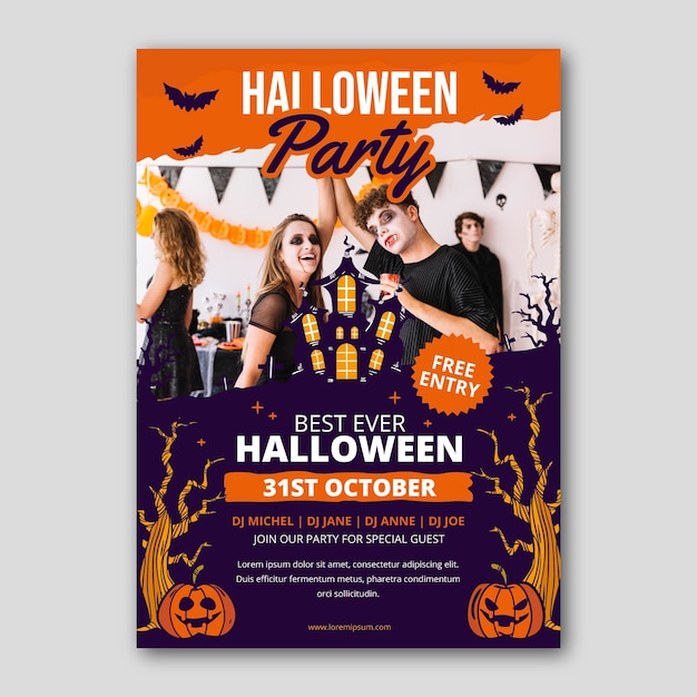 Vector hand drawn halloween party vertical poster template