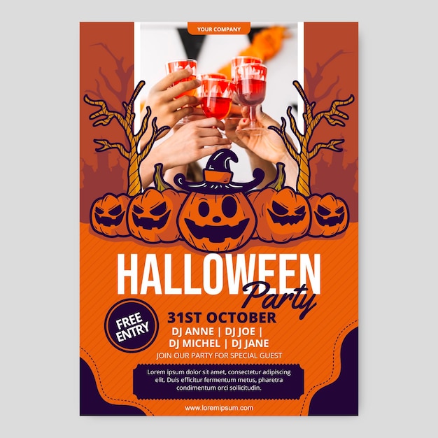 Vector hand drawn halloween party vertical poster template