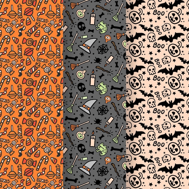 Vector hand drawn halloween pattern collection