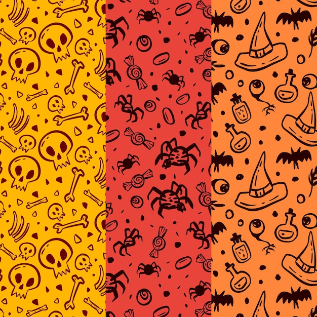 Vector hand drawn halloween pattern collection