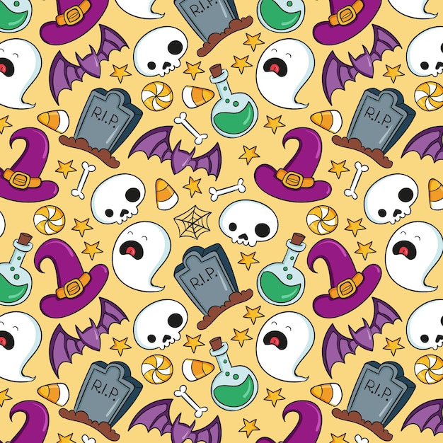 Vector hand drawn halloween pattern