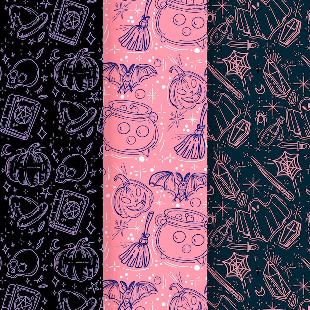 Hand drawn halloween patterns collection