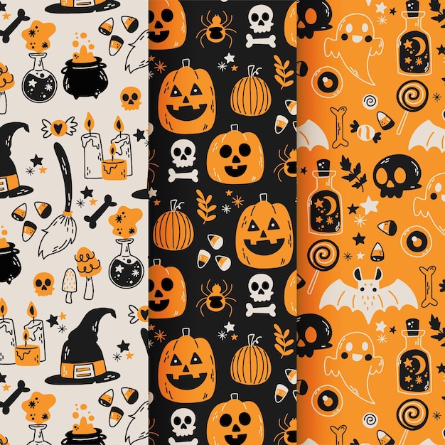 Hand drawn halloween patterns