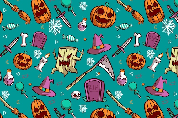 Vector hand drawn halloween patterns