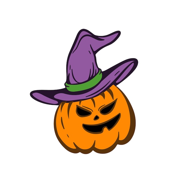 Hand drawn halloween pumpkin clipart with conical hat