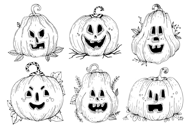 Vector hand-drawn halloween pumpkin collection theme