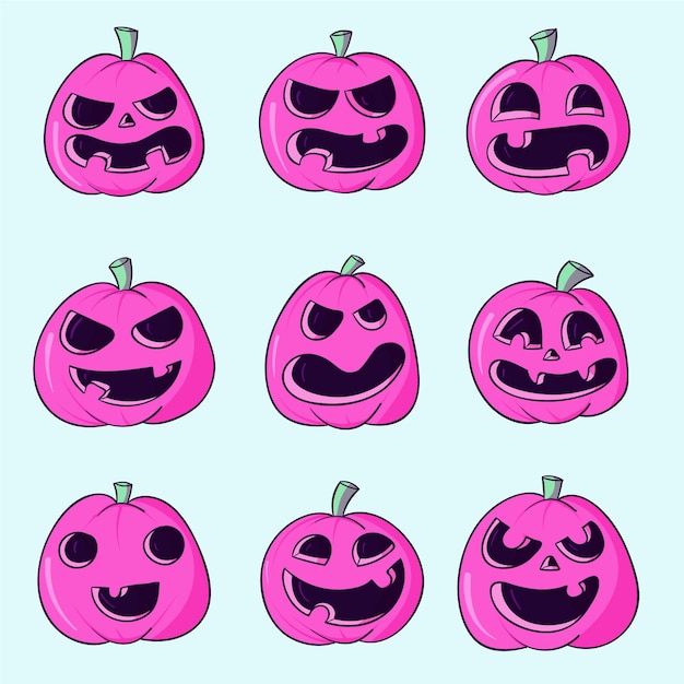 Hand drawn halloween pumpkins collection