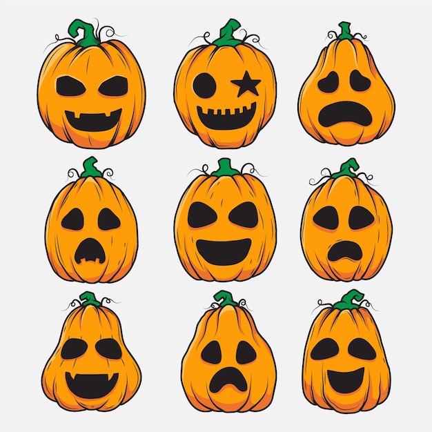 Vector hand drawn halloween pumpkins collection