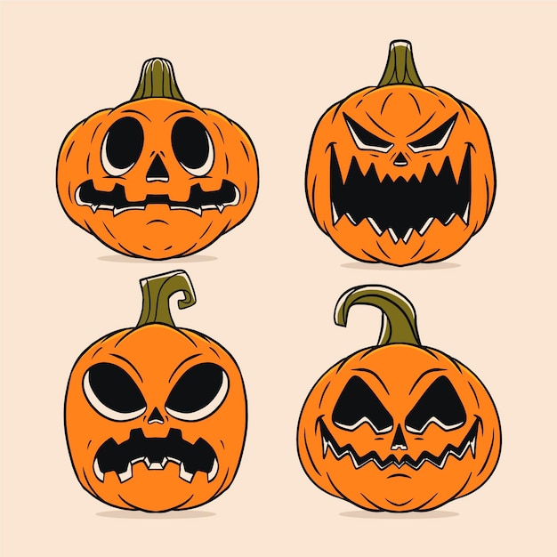 Vector hand drawn halloween pumpkins collection