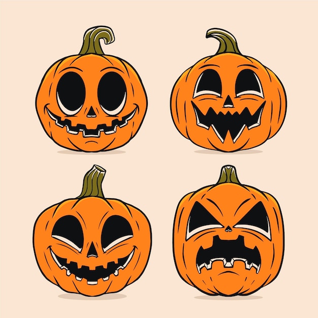 Hand drawn halloween pumpkins collection