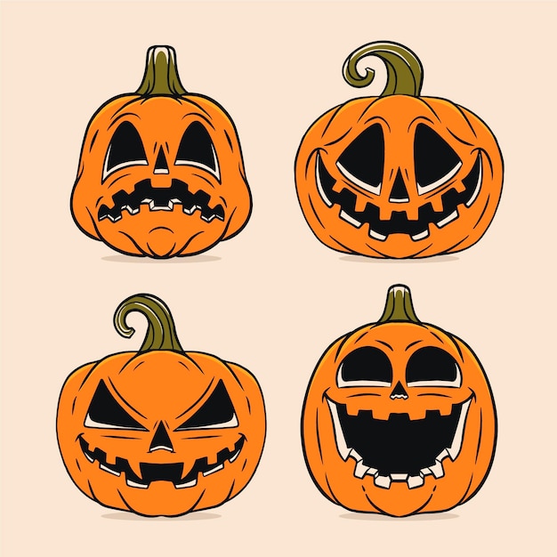 Hand drawn halloween pumpkins collection