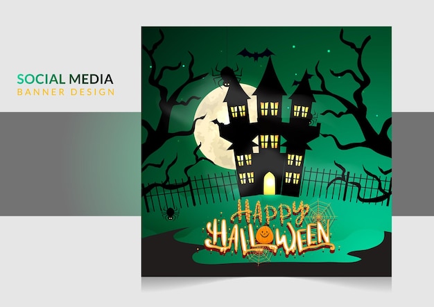 Modello di progettazione banner post social media zucche di halloween disegnate a mano