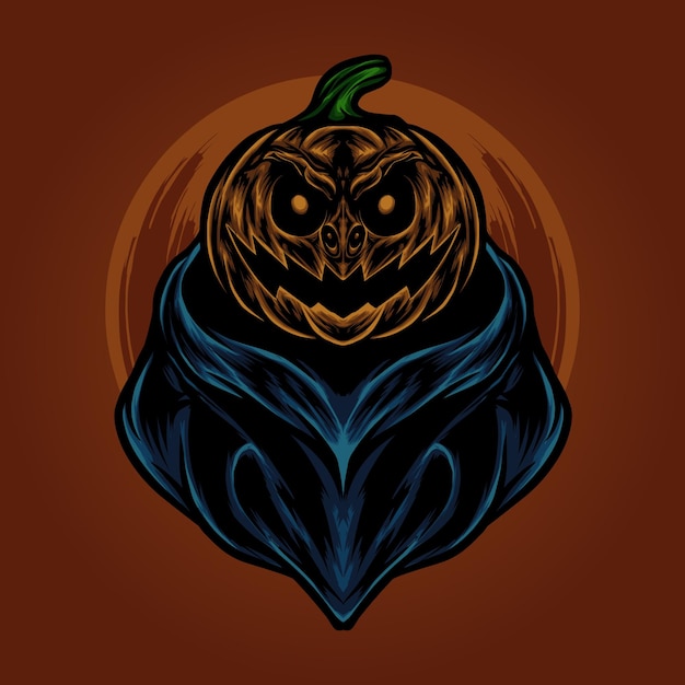 Illustrazione disegnata a mano della zucca ammantata spaventosa di halloween