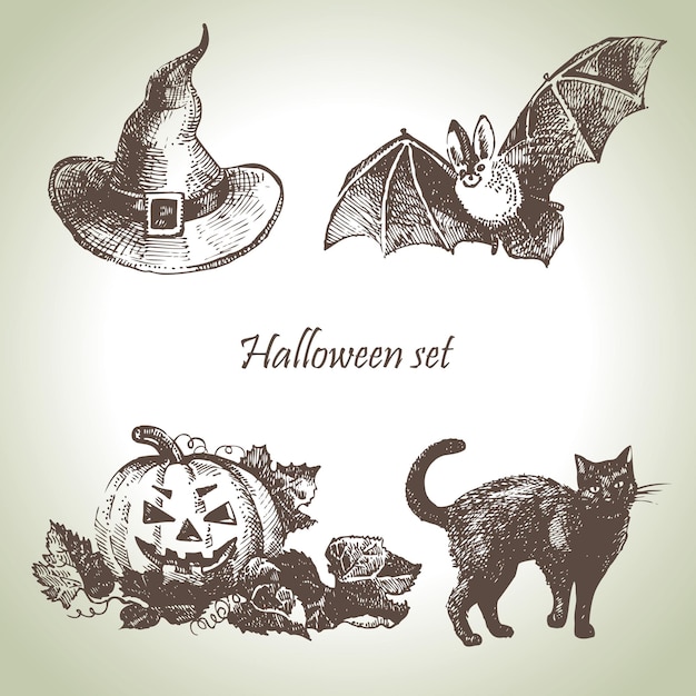 Vector hand drawn halloween set