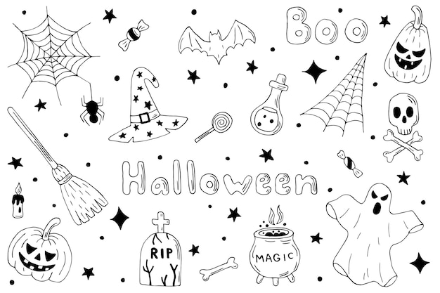 Vector hand drawn halloween set