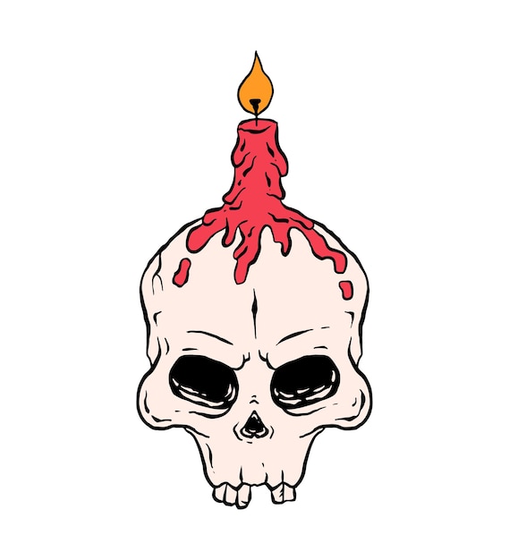 Hand drawn halloween skull with candle illustration