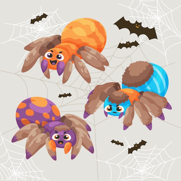 Vector hand drawn halloween spiders collection