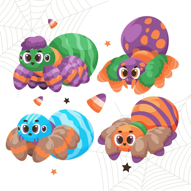 Hand drawn halloween spiders collection