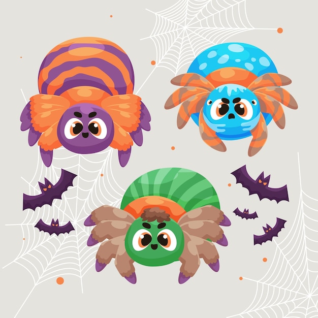 Hand drawn halloween spiders collection