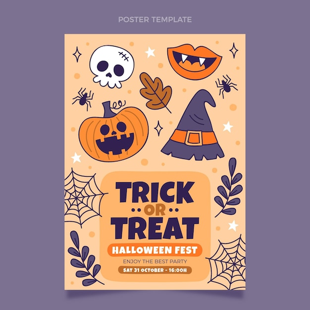 Vector hand drawn halloween vertical poster template