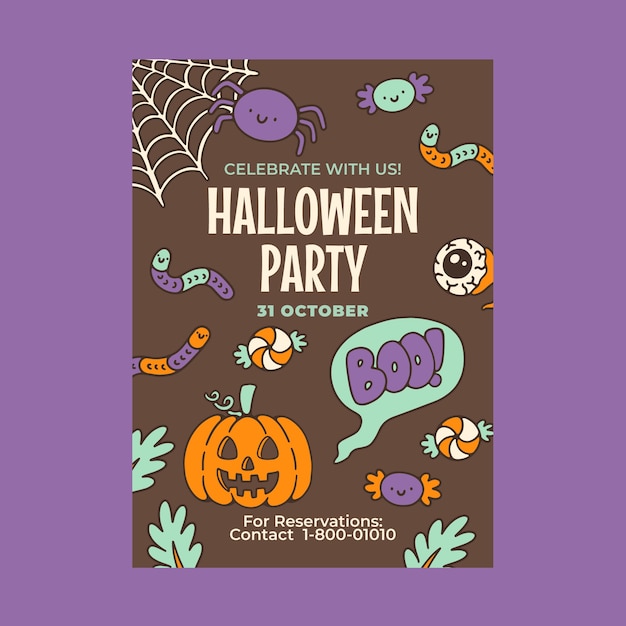 Hand drawn halloween vertical poster template