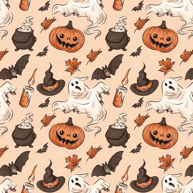 Vector hand drawn halloween vintage pattern design